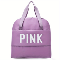 Pink Letter Print Portable Handbag Expandable Zip Gym Bag