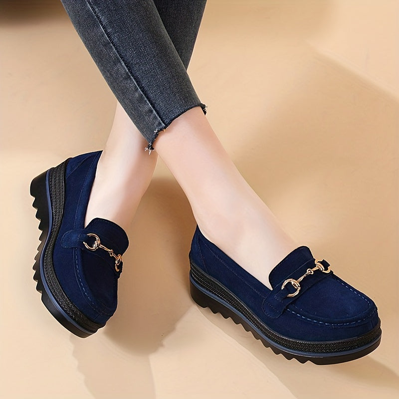 Women's Metal Platform Loafers Slip On Shoes