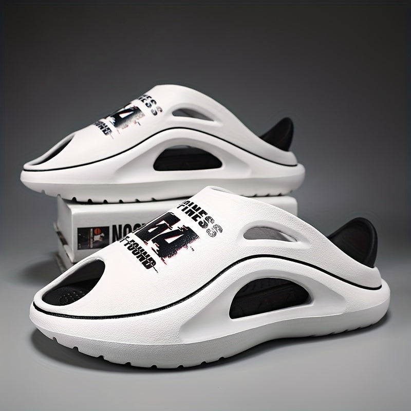 Men's Letter Print Platform Slides Non Slip Comfortable