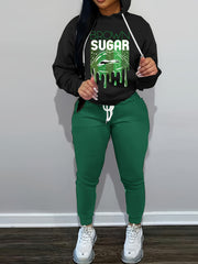 Women's Plus Lip & Letter Print Hoodie & Joggers Set