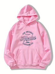 Casual Letter Print Pocket Hoodie Retro Hooded Drawstring Loose Sweatshirt