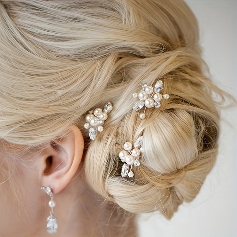 2PCS Bride Faux Pearl Hairpin Wedding Bride U Shaped Hairpin Hair Accessories