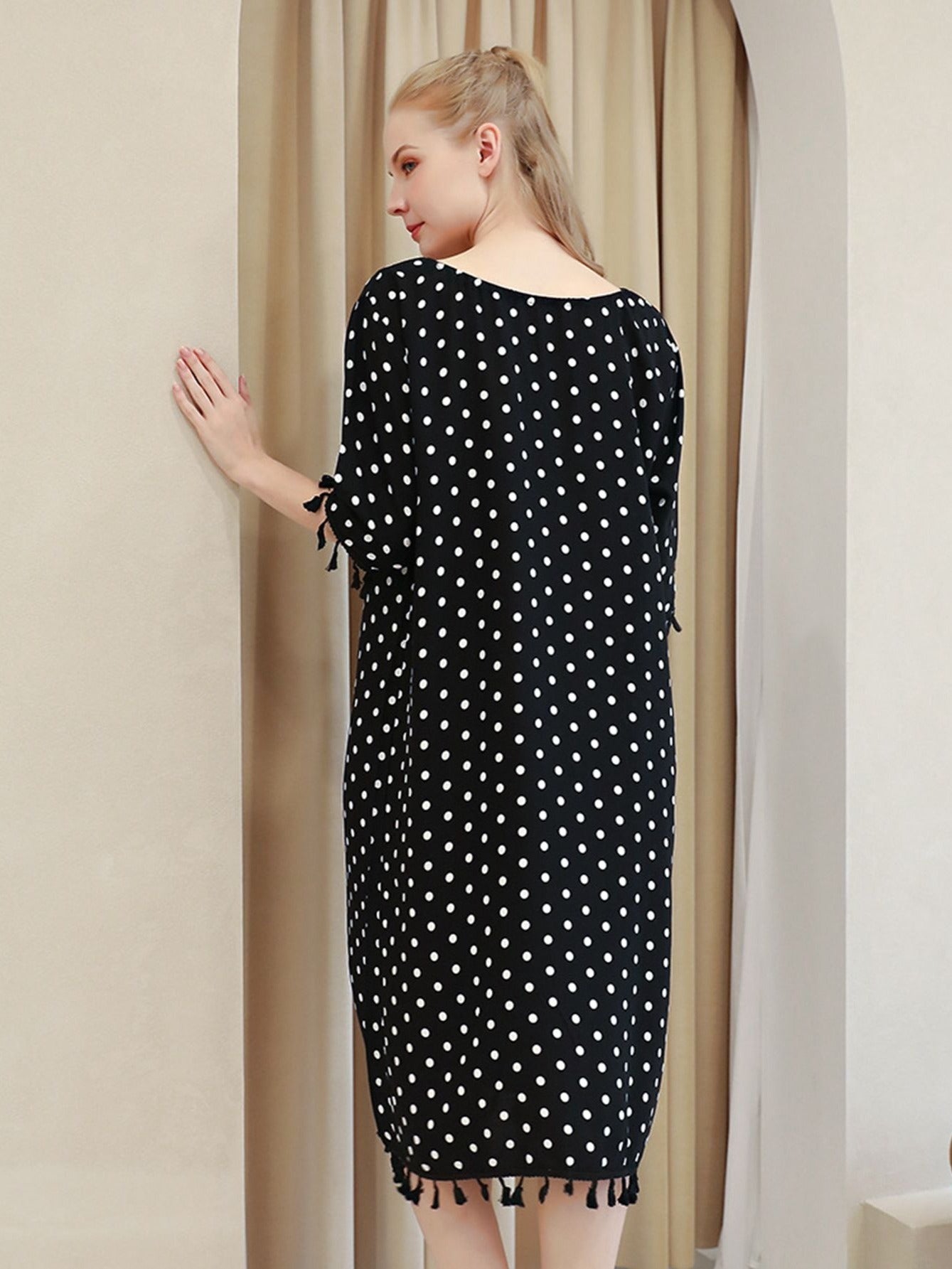 Polka Dot Print Lace Up Sleep Dress