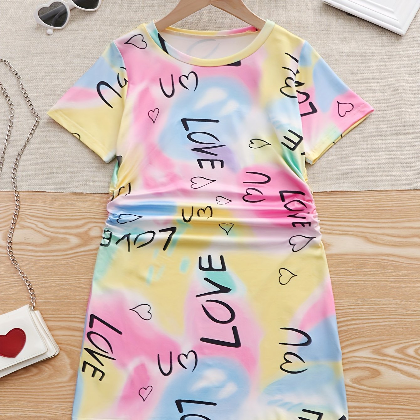 Girls Tie Dye Heart Pattern Dress for Hip Hop Dance