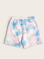 Men's Tie-Dye Beach Shorts, Drawstring Print, Size Up for Best Fit
