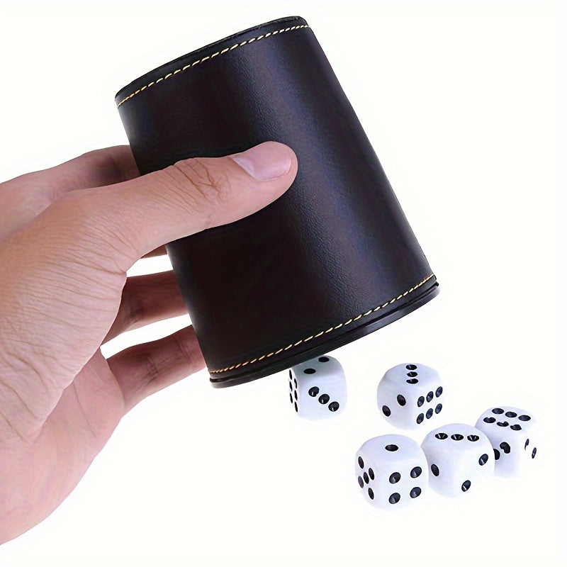 PU Leather Dice Cup Set with 5 Dices Party Drinking Game Set