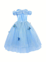 Girls Off Shoulder Princess Dress Mesh Lace Butterfly Holiday Party