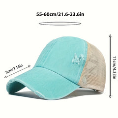 Classic Ponytail Trucker Hat Washed Distressed Mesh Baseball Cap Vintage Ripped