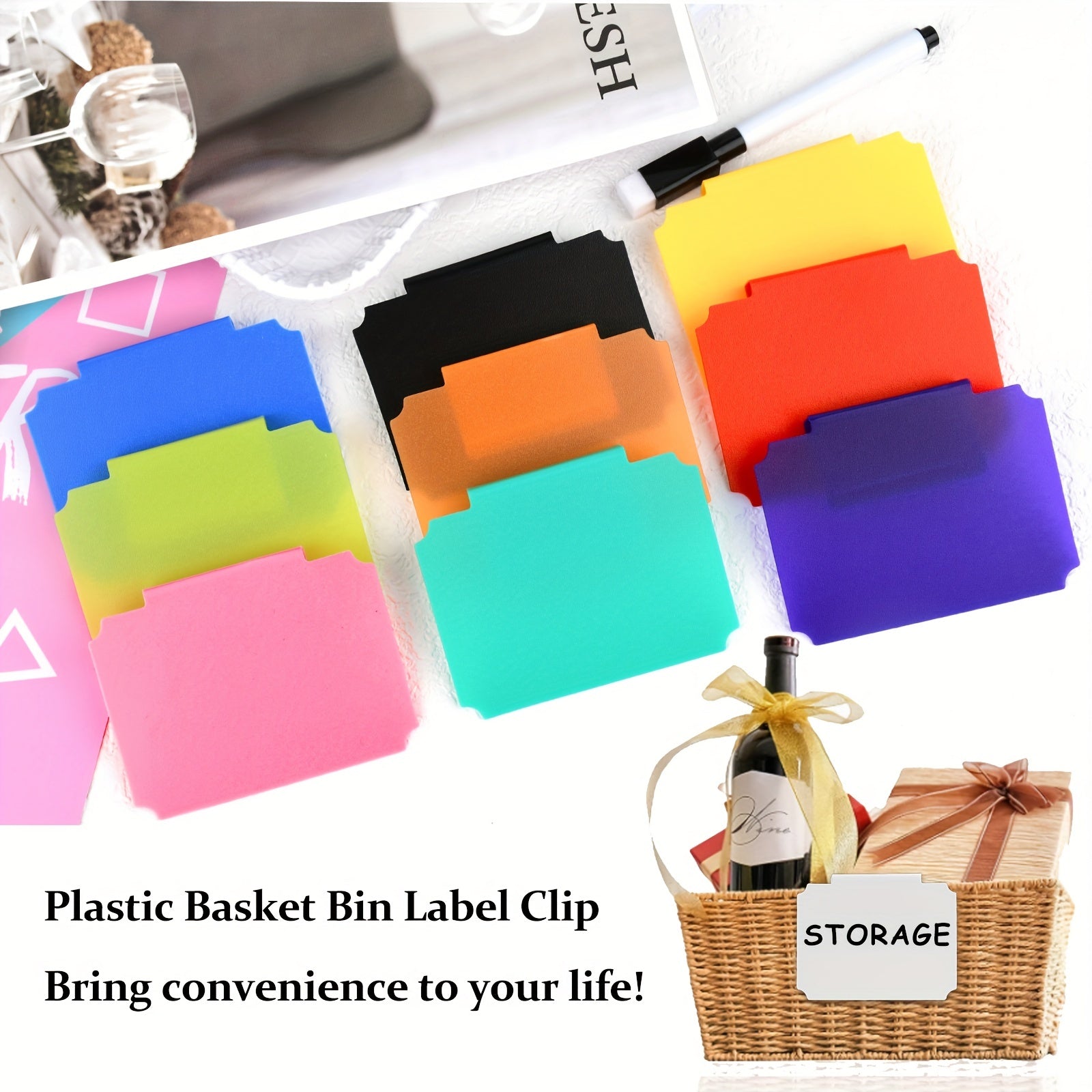 10pcs Removable Basket Labels Clip On For Kitchen Storage Rack