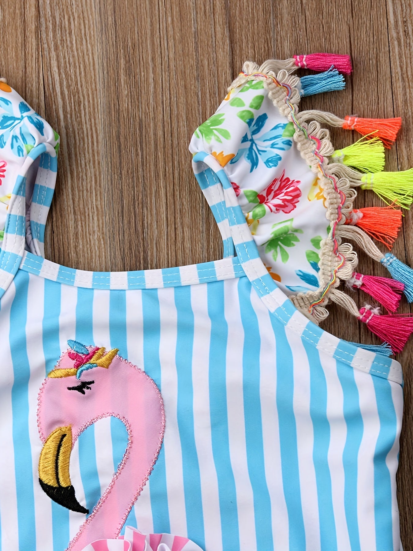 Toddler Girls Flamingo Embroidery One Piece Swimsuit