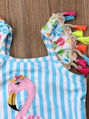 Toddler Girls Flamingo Embroidery One Piece Swimsuit