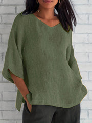 Basic Blouse Women's Plus Solid Three Quarter Sleeve V Neck Top