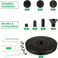 Solar Fountain Pump with 6 Nozzles - Ideal for Bird Baths, Ponds, Gardens