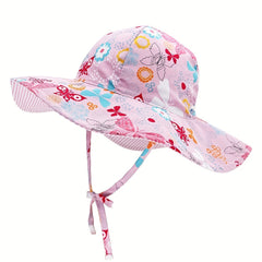 Teen Casual Butterfly Graphic Print Sun Hat, Adjustable Breathable Wide Brim Hat