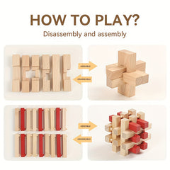 25pcs Luban Lock Colorful Puzzle Toy Beech Kongming Lock Full Set Puzzle Assembl