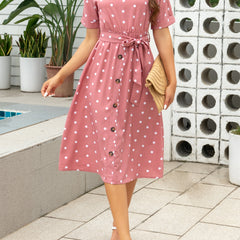 Polka Dot Crew Neck Dress Short Sleeve Knee Length Dress Women's Clothing