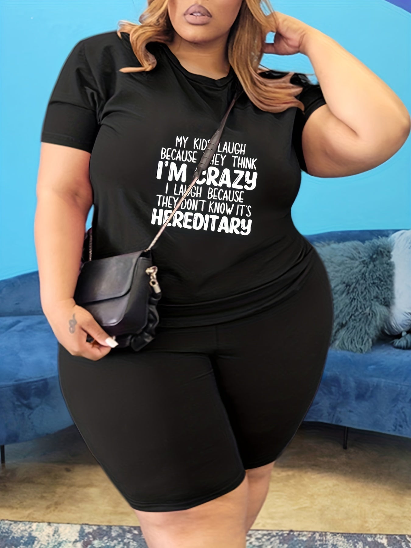 Bear Print Tee & Biker Shorts 2 Piece Set