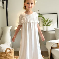 Kids Princess Palace Pajamas Robe Fairy Lace Hem Nightdress