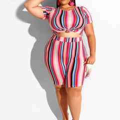 Striped Top & Biker Short Set
