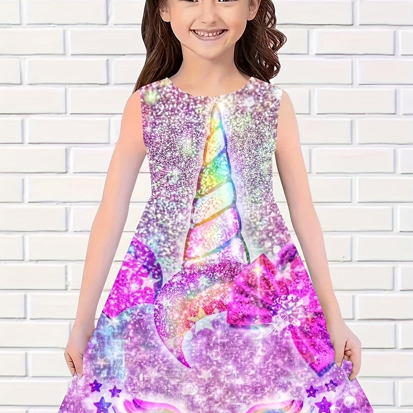 Girls Unicorn Sleeveless Dress for Summer