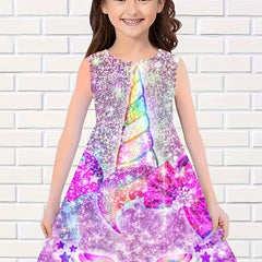 Girls Unicorn Sleeveless Dress for Summer
