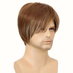 Men's Short Straight Golden Brown Highlight Wig