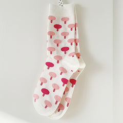 Sweet Pink Serie Socks Strawberry Pattern Crew Socks Women's Stockings