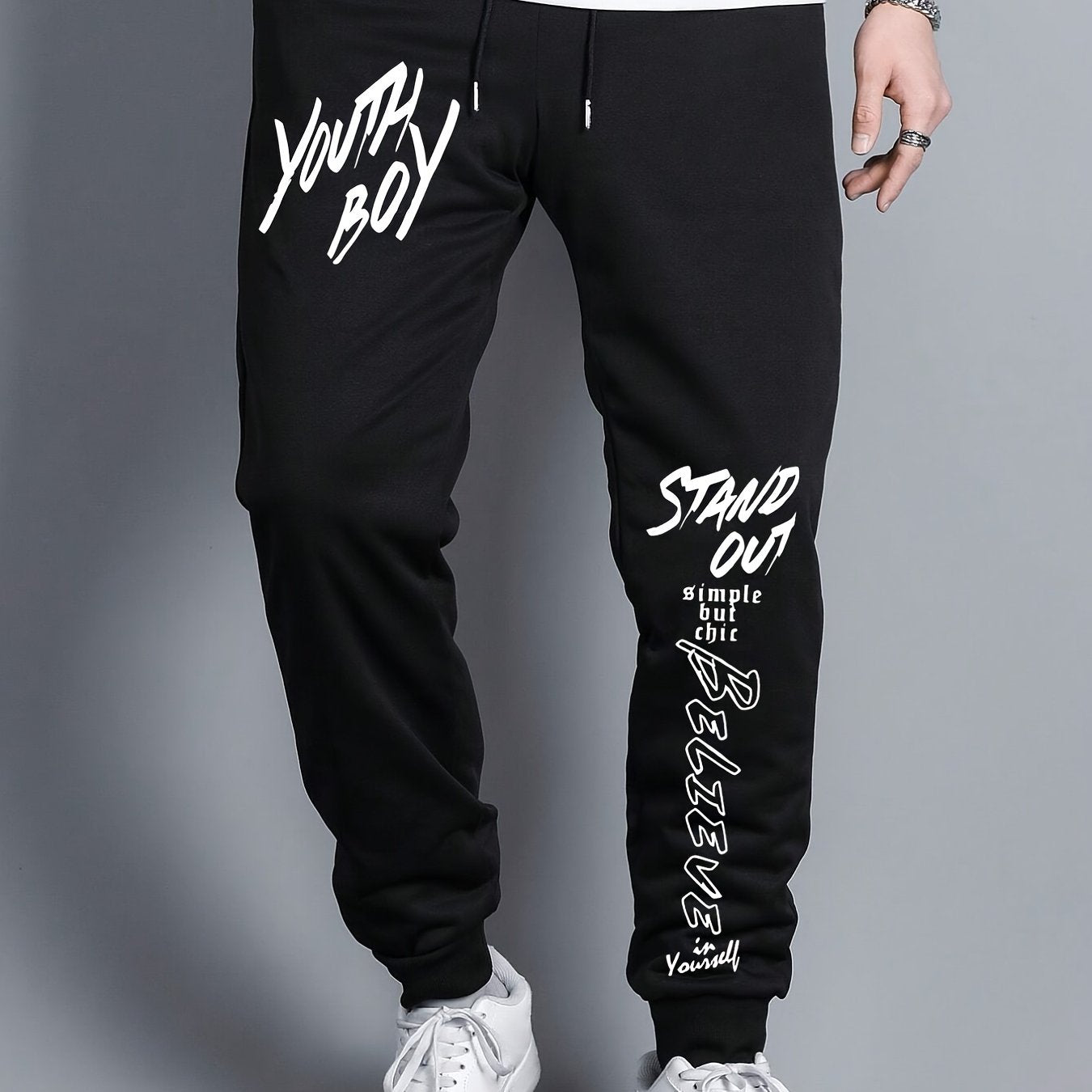 Youth Boy Print Drawstring Sweatpants Loose Fit Pants Men