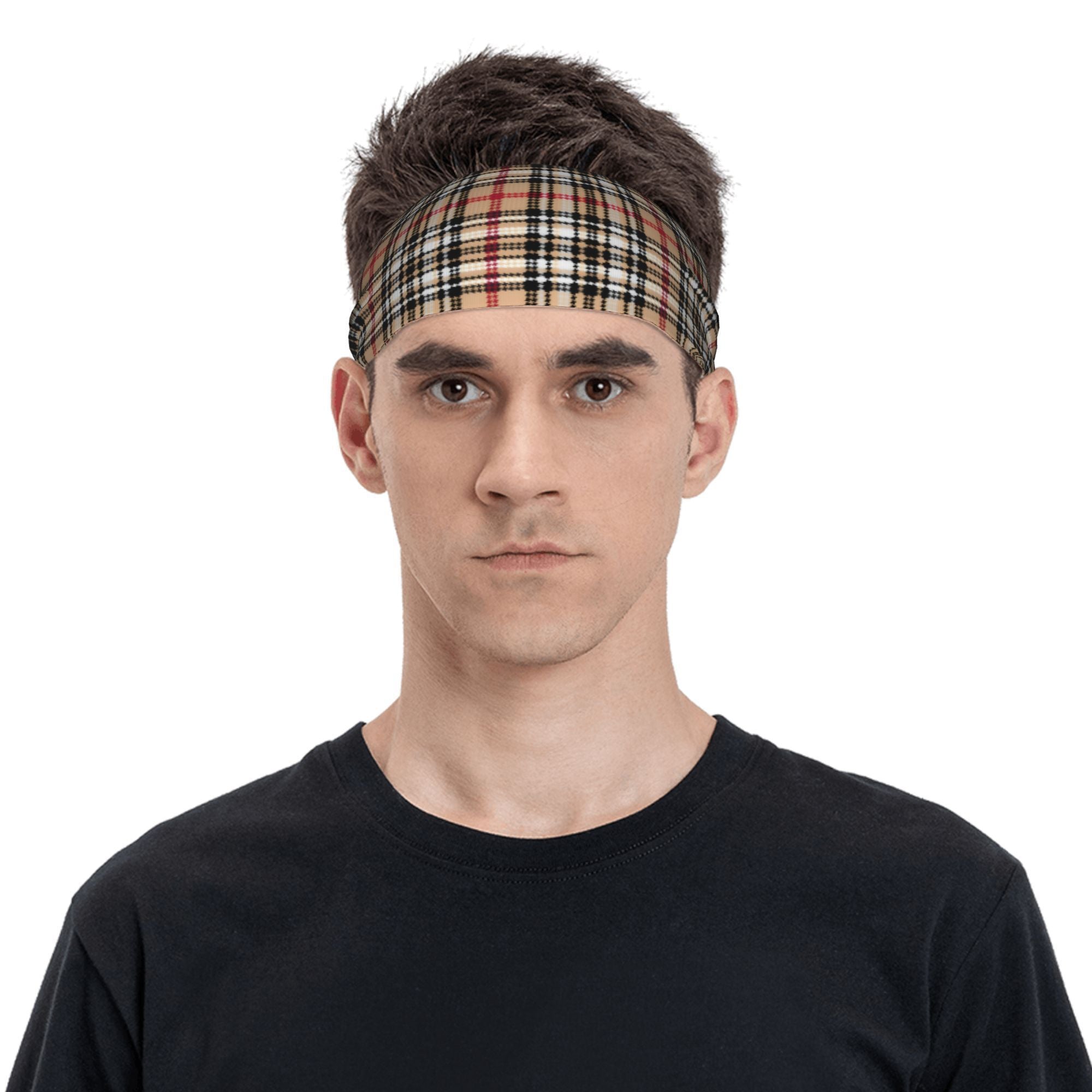 Vintage Plaid Headband for Sport & Casual Outfits Checkered Pattern Elastic