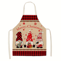 Christmas Linen Apron Unisex Adjustable Cooking Apron