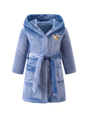 Kid's Rocket Planet Embroidery Hooded Flannel Bathrobe PJ