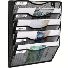 Wall Mounted File Holder with 5 Pockets, Name Tag Label Included