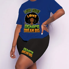 Women's Plus Figure & Slogan Print Top & Shorts Set