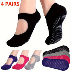 4 Pairs Non slip Yoga Socks With Silicone Dots Bottom