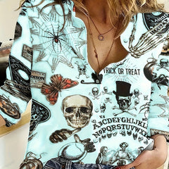 Halloween Blouse Women's Plus Graffiti Button Up Shirt Top