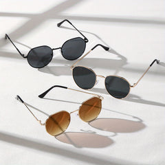 3pcs Metal Round Frame Sunglasses UV 400 Protection