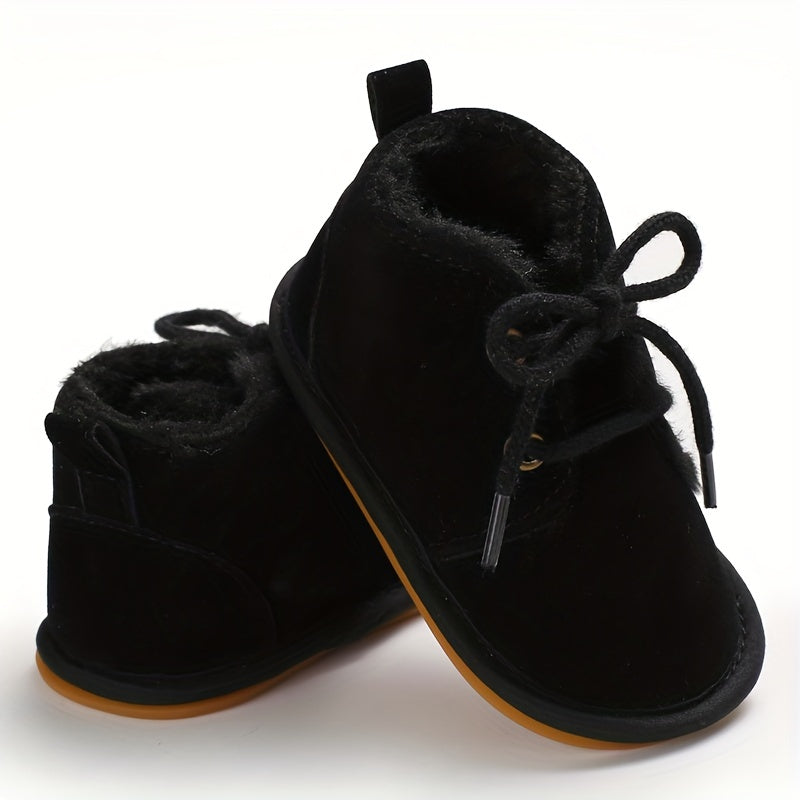 Soft Warm Lace Up Boots for Baby Boys with Fleece Lining