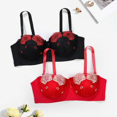 Floral Embroidery Push Up Bra Balconette Lingerie
