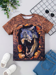 Dino 3D Print Boys T-Shirt Short Sleeve Tee For Toddler Kids