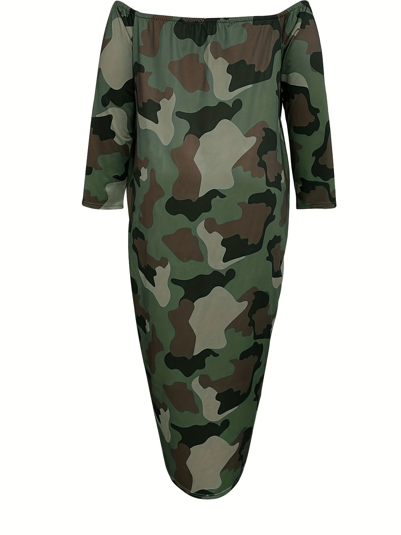 Camo Print Off Shoulder Maxi Dress With Pockets