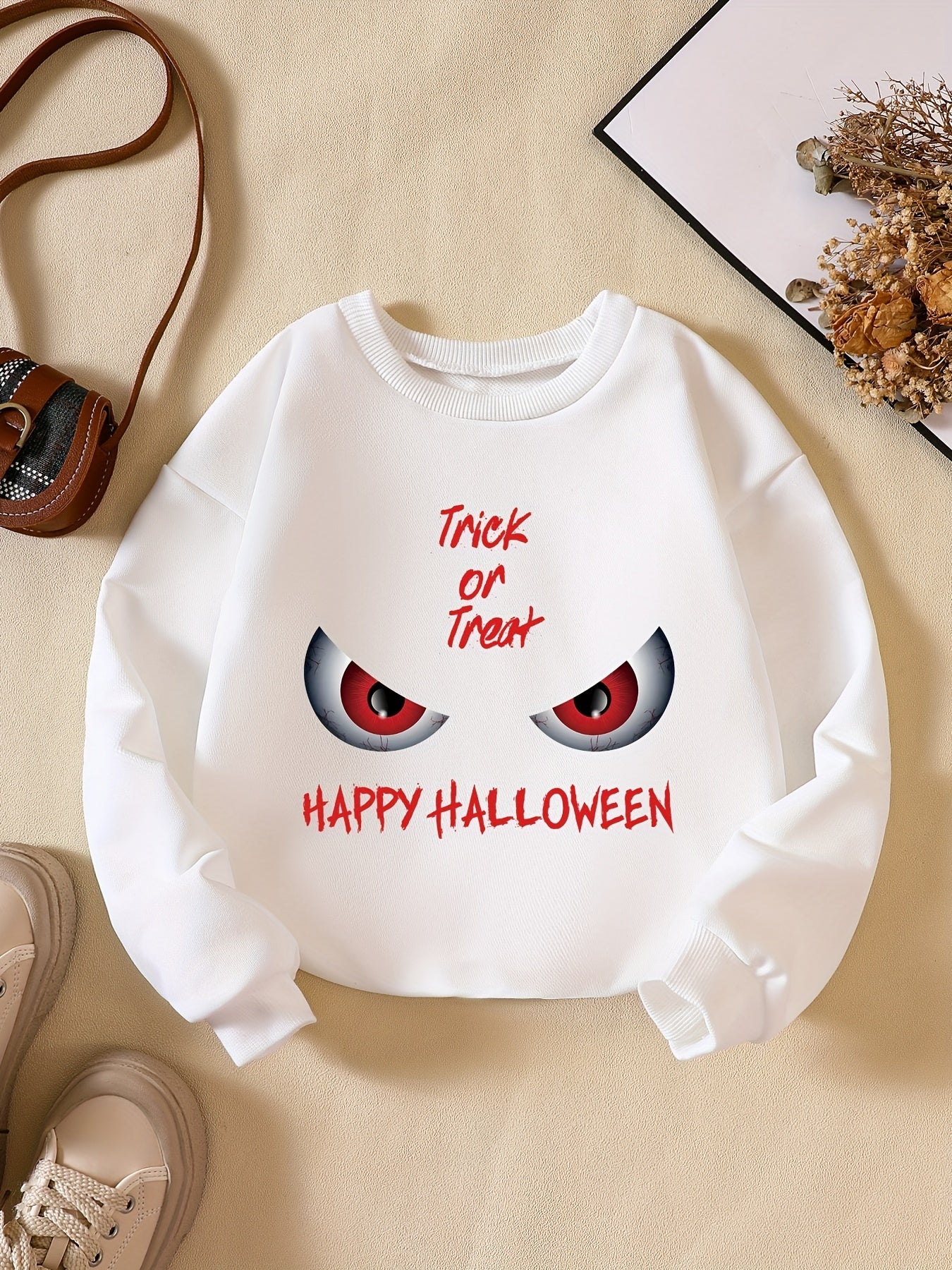 Girls' Cartoon Eyeballs Crew Neck Sweatshirt for Halloween Party