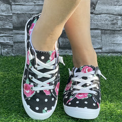 Women's Flower Winter Warm Flat Sneakers Non slip Lace Up Canvas Shoes