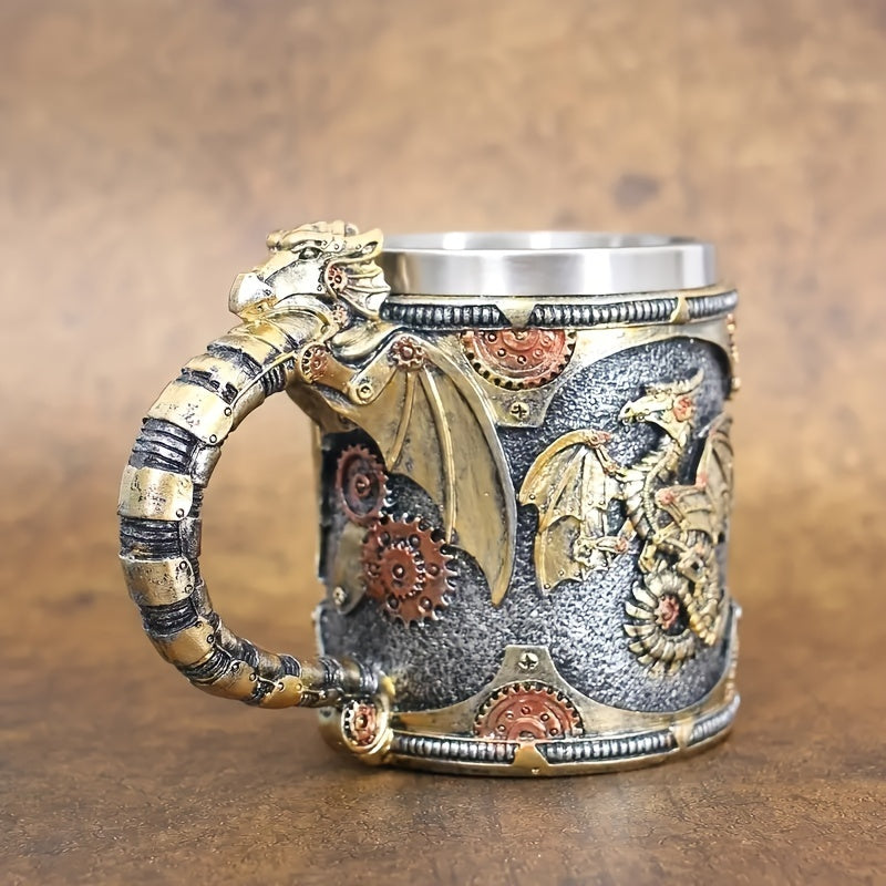 14oz Vintage Steel Beer Mug Dragon Design