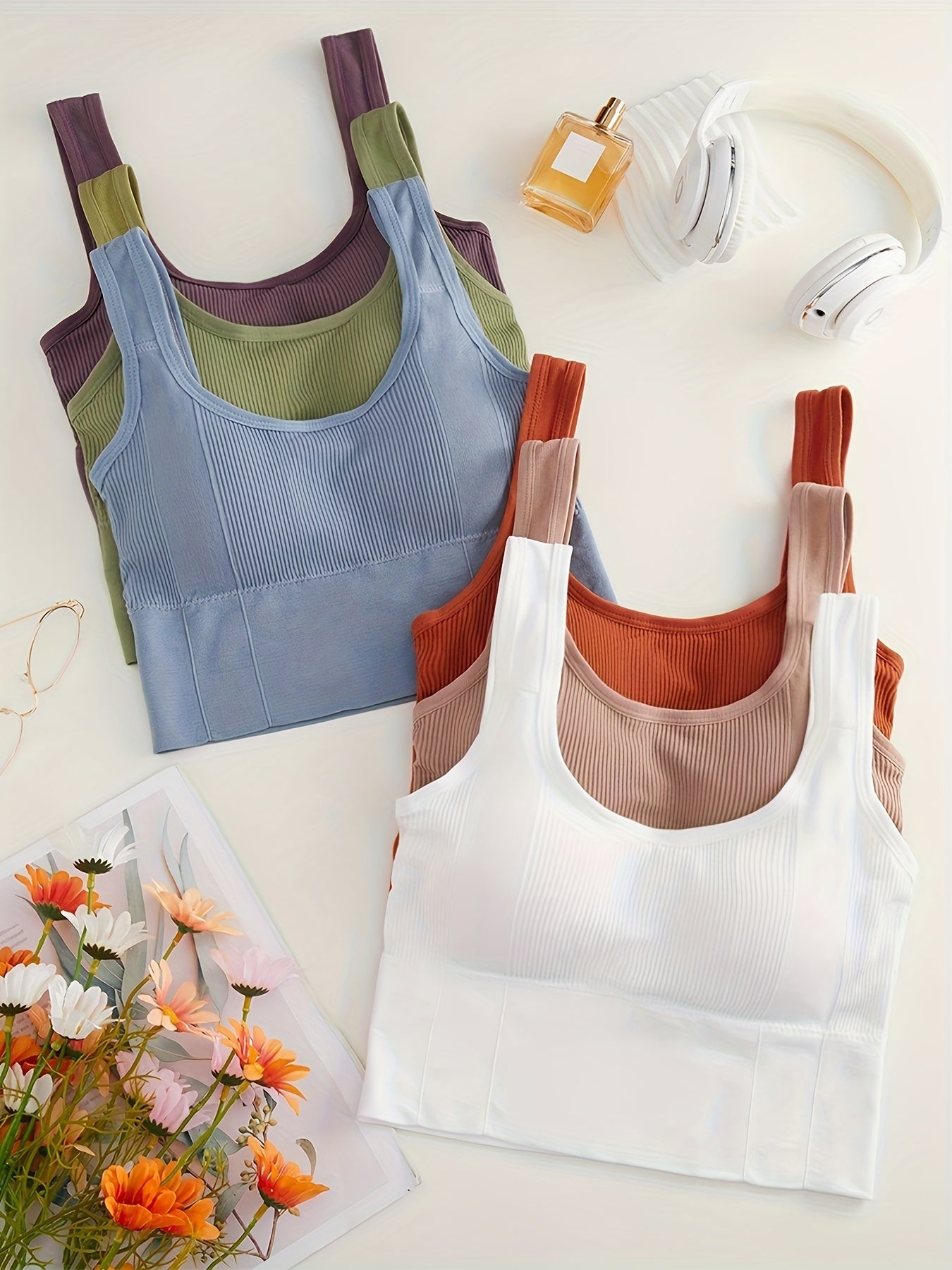 6pcs Wireless Sports Bras Breathable Running Workout Tank Bra Women's Lingerie