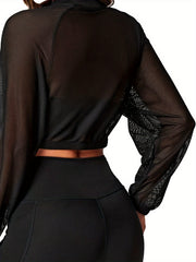 Solid Mesh Yoga Zipper Top Long Sleeve Jacket