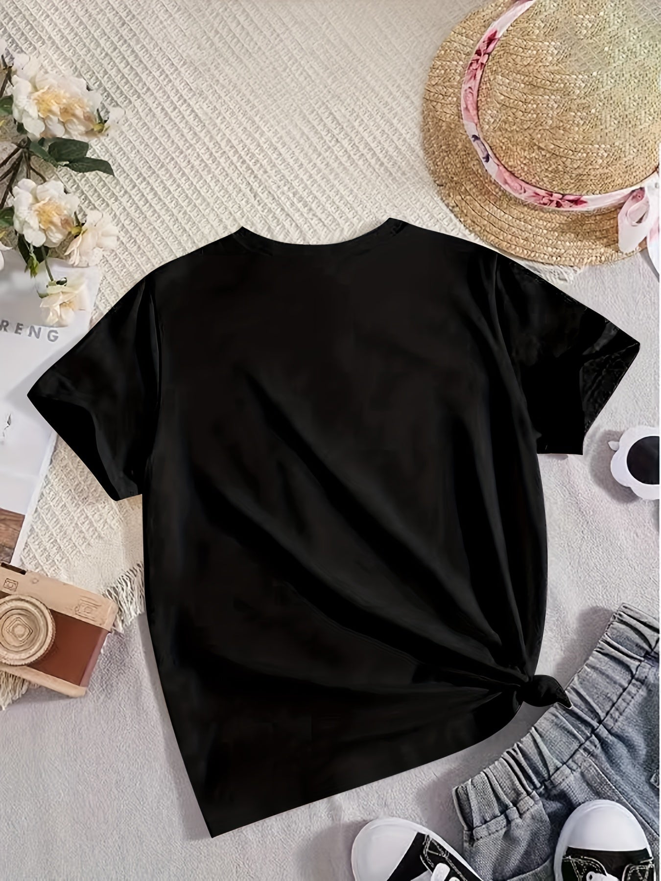 Letter Print Short Sleeve T shirt Girls Comfy Pullover Tops Summer Clothes