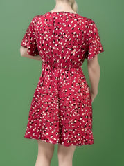 Dress Women's Plus Floral Print Bell Sleeve Cut Out Round Neck Dress