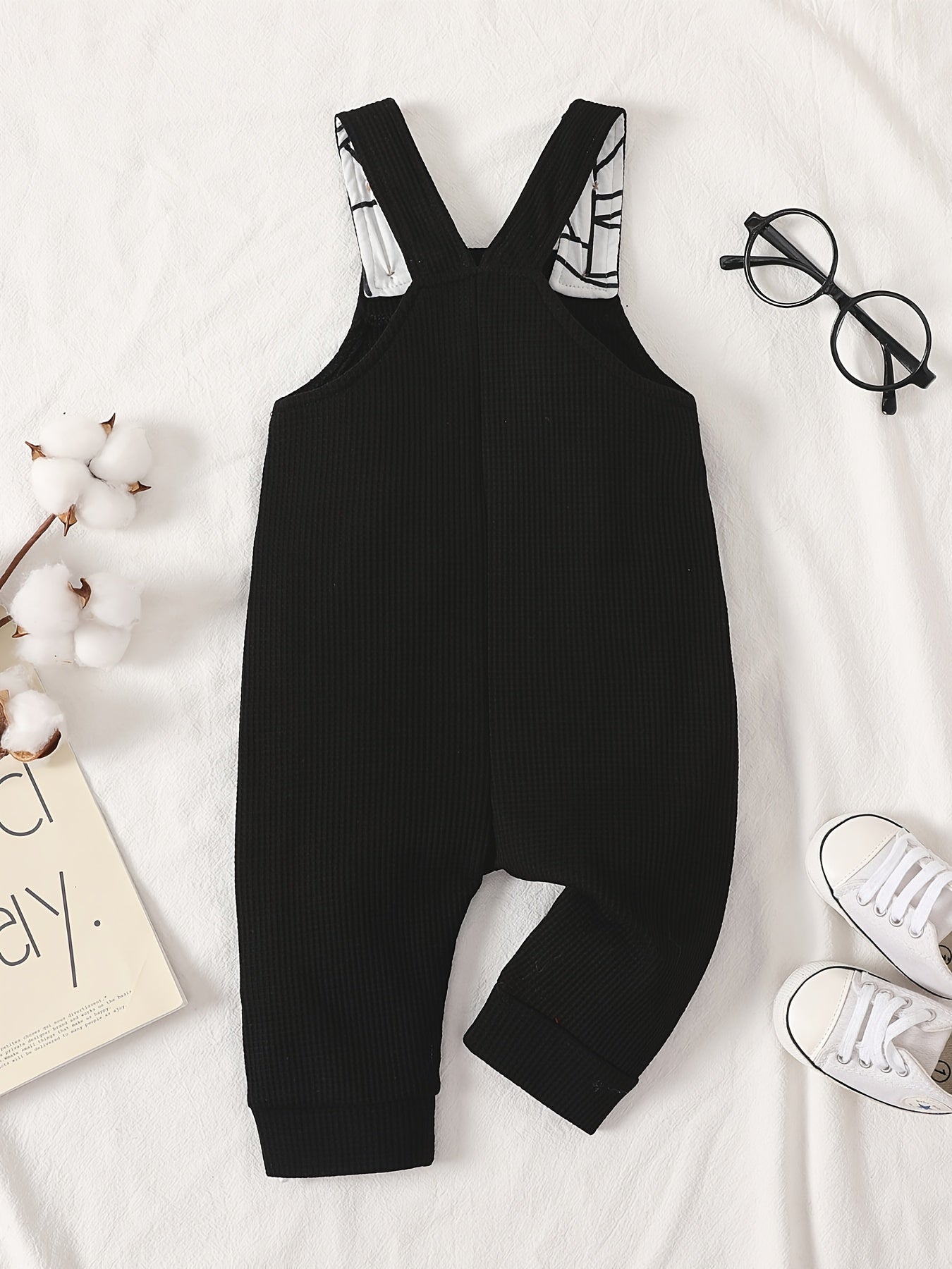 Baby Boy Waffle Letter Patched Overalls