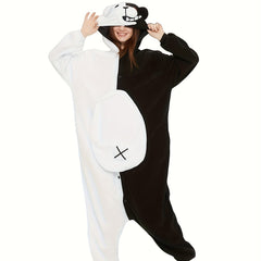 Colorblock Bear Long Sleeve Fleece Jumpsuit