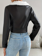Zip Up PU Leather Jacket Casual Long Sleeve Solid Outerwear